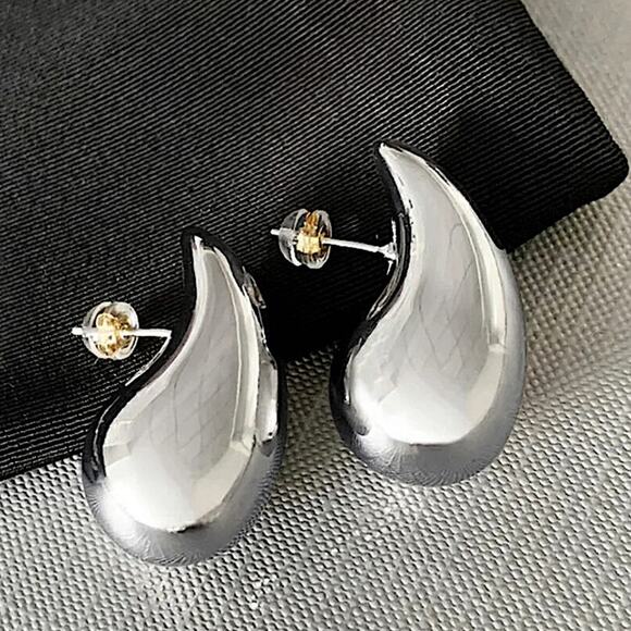 Silver Water Drop Tear Drop Earrings - Picture 4 of 7